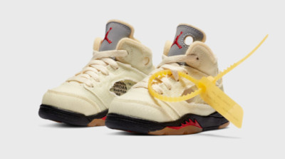 Nike Jordan 5 x Off White SP Sail White TD UK 9,5 US 10C EUR 27 CV4828-100 Neu