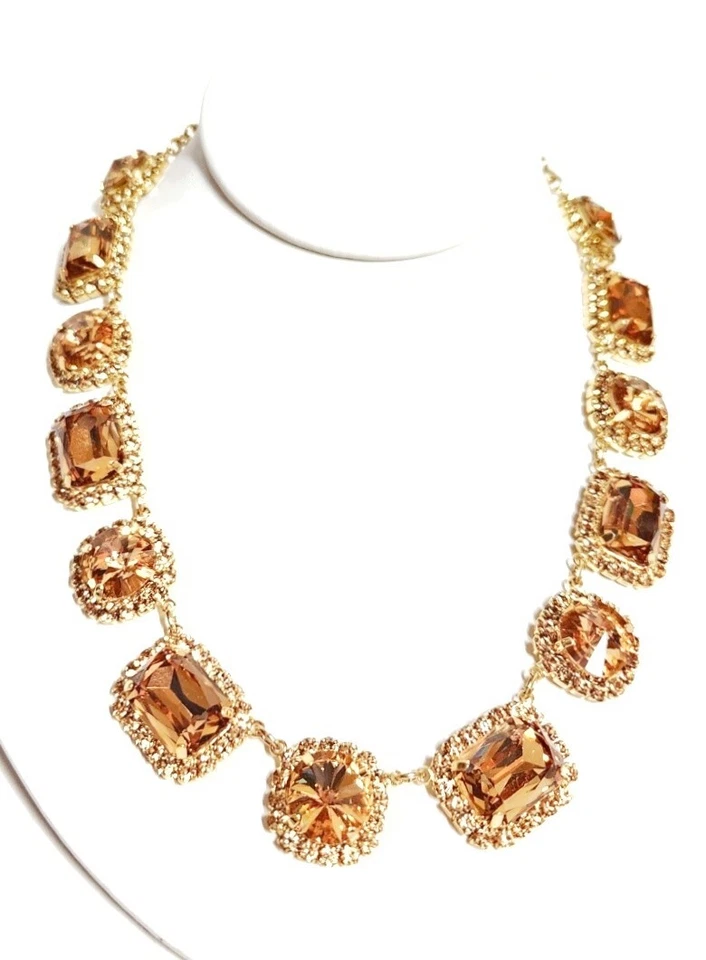 Ann Taylor Crystal Textured Statement Necklace Bronze Multi Goldtone Plated NWT - Image 2 of 4
