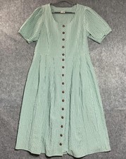 Ulla Popken Von Landen Dress Women Large Green Gingham Pockets Button Front Maxi