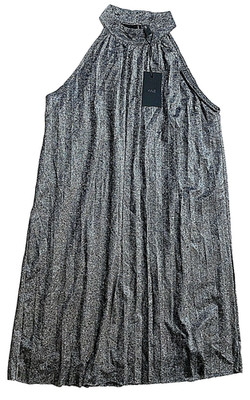 YAS Yaspetra Plisse Dress, Black Metallic Sparkle, XL (US Size 10) MSRP $79.00