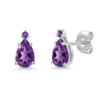 14K White Gold Amethyst and Simulated Amethyst Stud Earrings for Women | 0.76