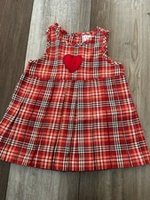Vintage Baby Gap Girls 3-6 M Pleated Sleeveless Jumper Dress Plaid Red Heart