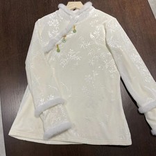 Damen Chinesische Fleece Bluse Mit Kunstpelzbesatz Jacquard Pullover Basis Top