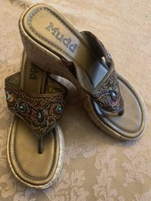 Mudd Vintage Y2K Cork Platform Sandal Size 9M Floral Beaded 90s Chunky