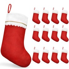 12PCS Christmas Stockings Bulk, Large 19 Inch Traditional Red  White Felt St...