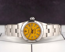 Rolex Oyster Perpetual 25mm Stainless Steel Yellow Dial Watch 67180 2