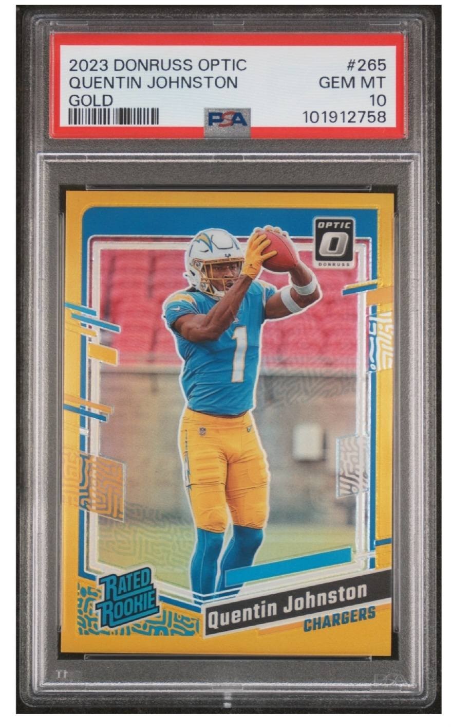 2023 DONRUSS OPTIC QUENTIN JOHNSTON #265 TRUE GOLD RC PRIZM RATED ROOKIE PSA 10
