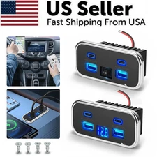 4-Port 12V-24V Dual Type C & USB A Car Fast Charger Power Socket Outlet Cars RV