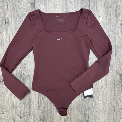 Nike Form Bodysuit Size Small Womens Burgundy Crush Long Sleeve $80