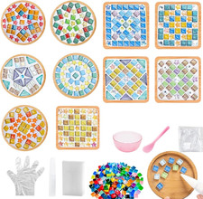 10 Set DIY Glass Mosaic Tiles for Crafts, Mixed Color Mosaic Kits with Wooden Co