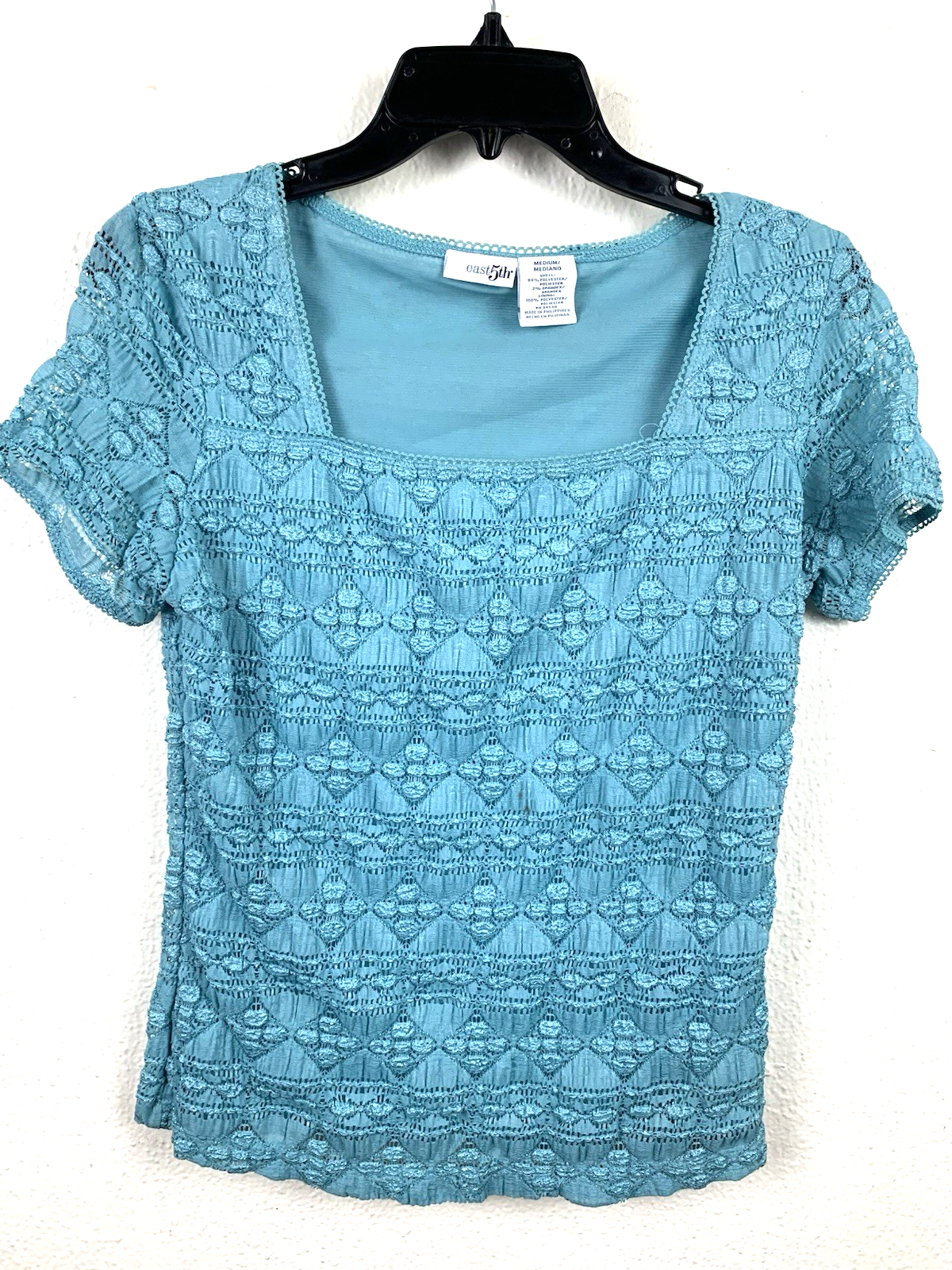 East 5th Blouse Lacey women’s Sz M Teal green lined short sleeve boat