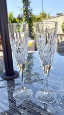 Pair Stuart Cut Crystal Tewkesbury Pattern Champagne Flutes Glasses 8”