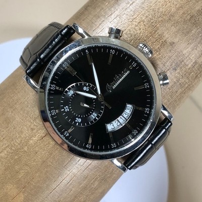 Omikron Centurion Men 0410M Sport Date Black Leather Quartz Analog 42mm Watch 8''