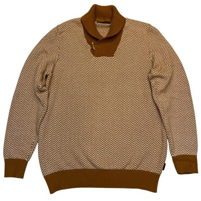 Sean John Brown Herringbone Shawl Collar Toggle Button Cotton Sweater Size 3X