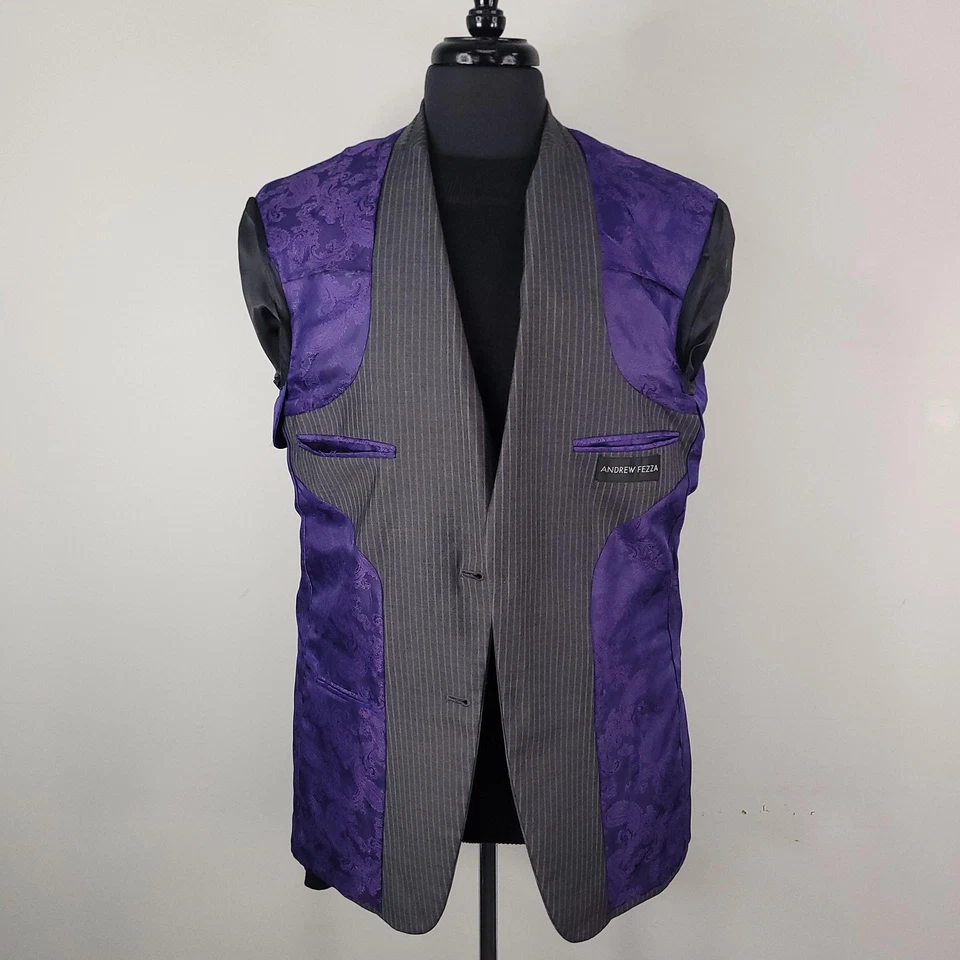 Andrew Fezza Suit Mens 40R Gray Pinstripe 2 Button Jacket Cuffed Pants Austin - Image 3 of 4