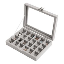 Frebeauty 24 Grid Jewelry Tray,Velvet Stud Earring Organizer,Small Grey
