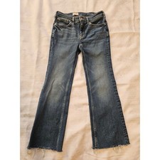 Pilcro Flare Jeans Womens 26P Blue Raw Hem Petite Anthropologie Stretch Denim