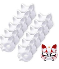 10 PCS Cat Masks White Paper Therian Mask Painted Half Blank Animal Cosplay Face