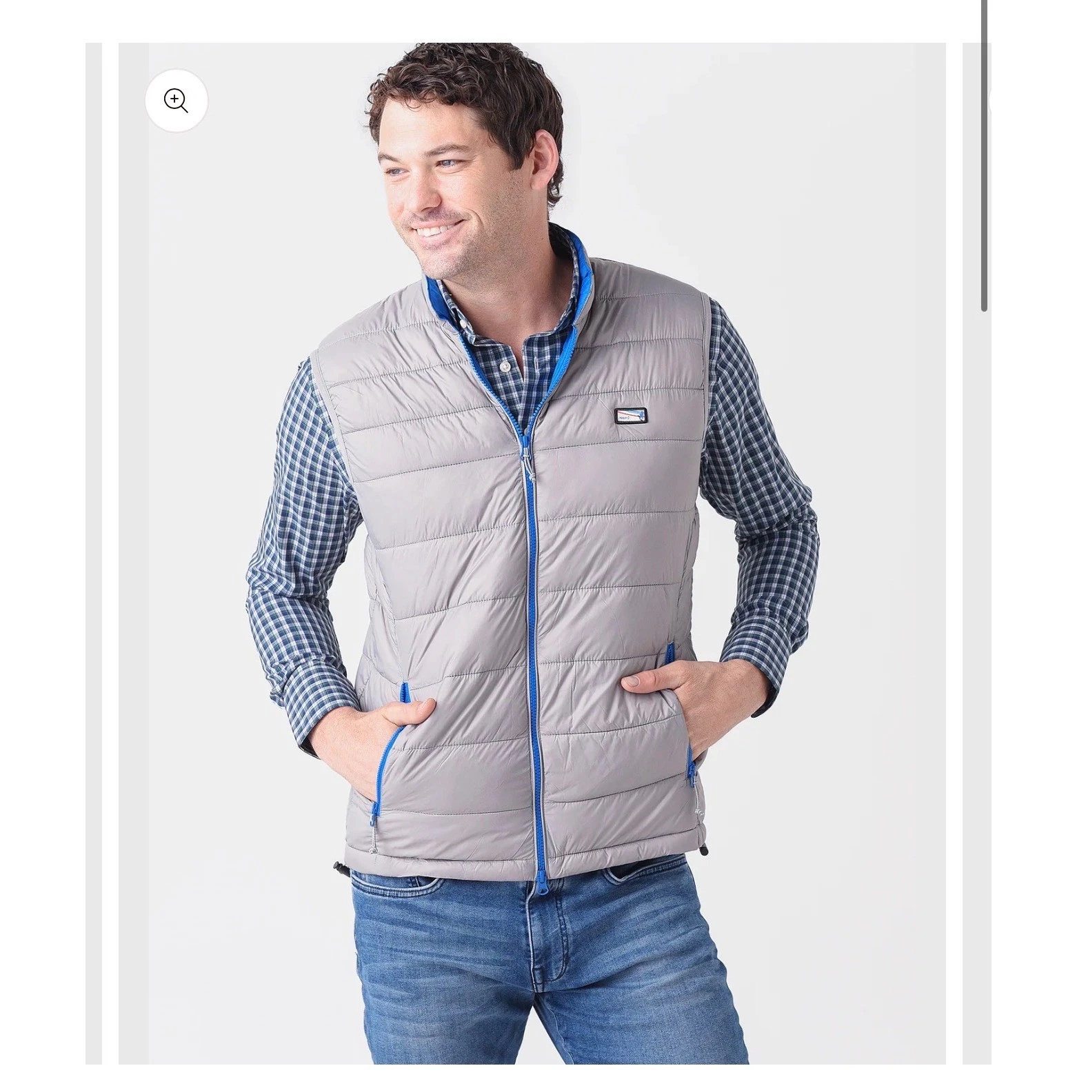 Johnnie O Mens Puffer Vest Lightweight Full Zip Blue Lined Size Large Light Gray