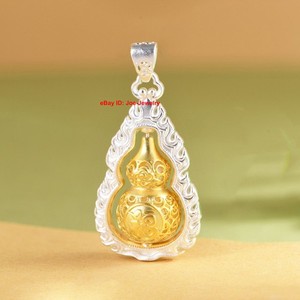Authentic Gold Plated Solid 999 Fine Silver Lucky Pendant Gourd Shaped Pendant 45mm H