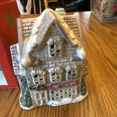 Vintage  Share The Joy Porcelain House Candle Holder General Store