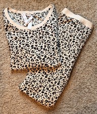 Victoria  s Secret Soft Thermal Pajama Set Leopard Print Size L 2pc NWT