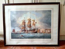 Large Framed HMS Victory Maritime Print – Pencil Signed by Bill Bishop – 84cmx65
