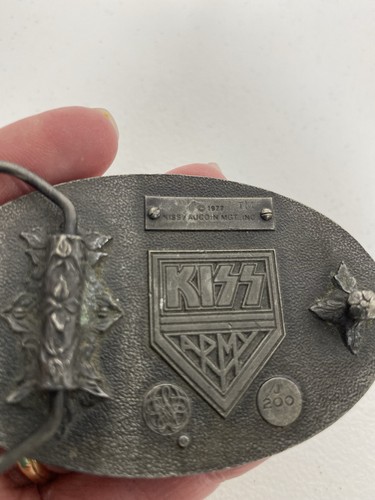 Vintage 1977 KISS Army Belt Buckle Pewter Rock Band Aucoin IMC USA - Picture 3 of 7