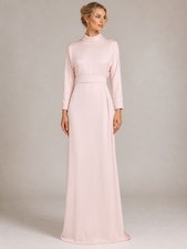 nwt Teri Jon by Rickie Freeman Mock Turtleneck Crepe-Back Satin Gown Blush 12