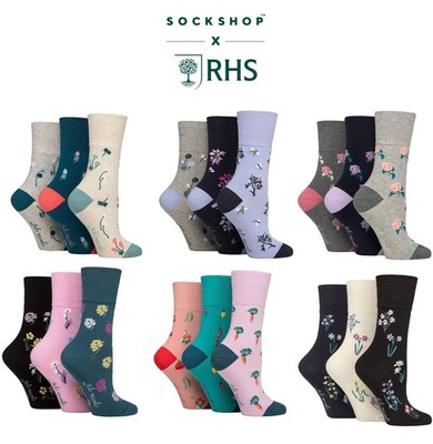 Damen Socken Royal Horticultural Society RHS sanfter Griff gemustert Baumwolle 3 Paar