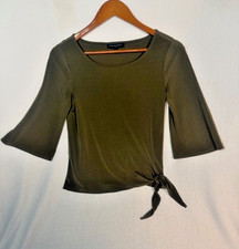 Banana Republic Green Blouse XS Tie Front 3/4 Sleeve Lightweight