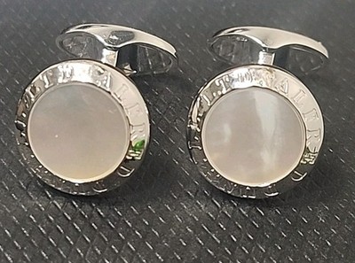 DUNHILL CUFFLINKS STERLING SILVER WITH OPAL ROUND IN BOX