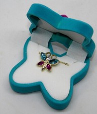 Aqua Purple Butterfly Pendant Necklace w/ Teal Velour Keepsake Gift Box NEW