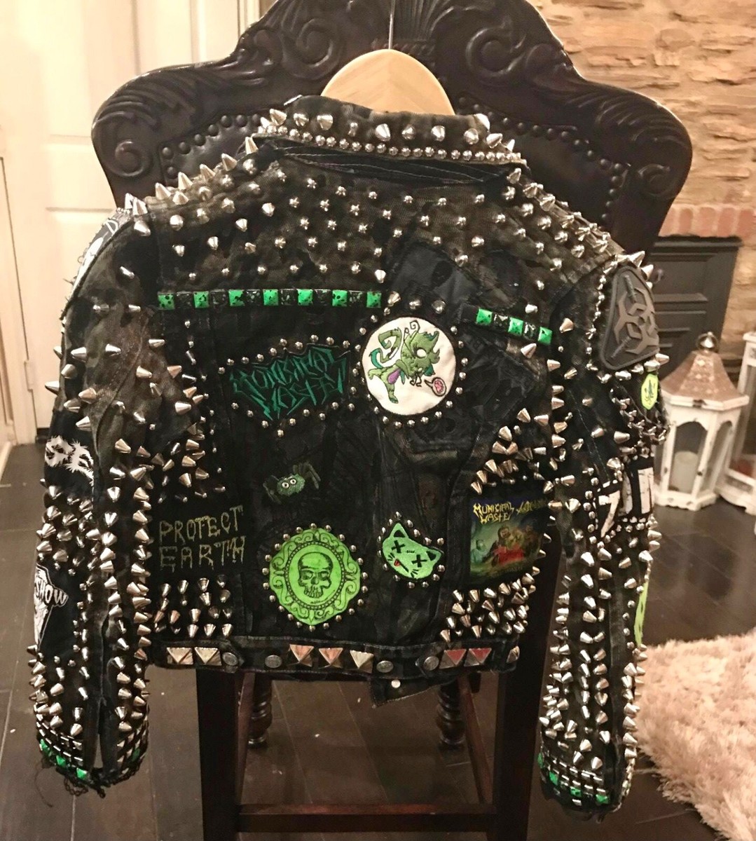 NEW CUSTOM STUDDED ZOMBIE SPIKE PUNK ROCK DENIM SPIKE JACKET XS S