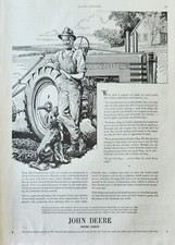 1943 John Deere Tractor Vintage Ad Farmer with his dog and tractor