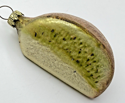 Vintage Green Kiwi Melon Fruit Slice Blown Glass Christmas Ornament Germany 3.5 