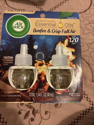 Air Wick Essential Oils Refill, Bonfire and & Crisp Fall Air, Pack of 2 Limited