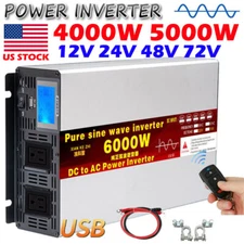 4000W 5000W 12V 24V 48V 72V to 110V 60HZ Pure Sine Wave Power Inverter LCD US
