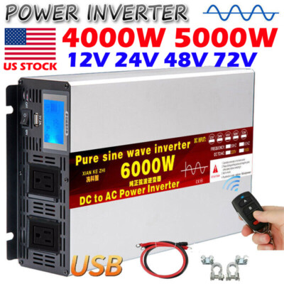 4000W 5000W 12V 24V 48V 72V to 110V 60HZ Pure Sine Wave Power Inverter ...