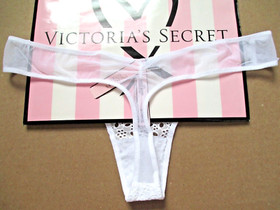 VICTORIA'S SECRET DREAM ANGELS Thong Panty VS White Embroidered Lace Mesh S M