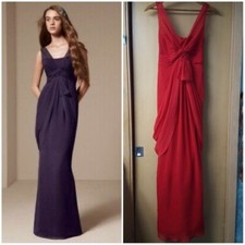 White by Vera Wang V Neck Red Chiffon Column Dress - size 2