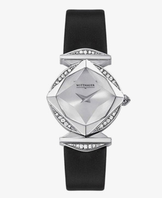 NWT Wittnauer 10R20 Winter Garden Black Leather Strap Diamond Accent Watch