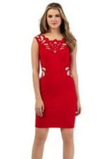Lipsy Red Bodycon Dress 8 UK Embroidered Occasion Party Wedding Sexy Prom