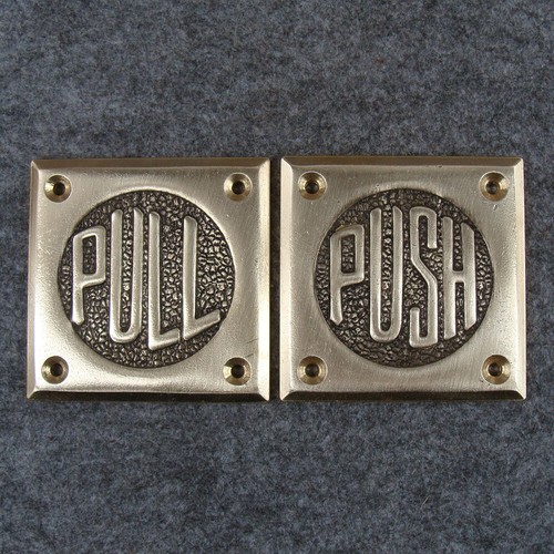"66mm x 66mm" Solid Brass Door "PULL" Signs And "PUSH" Signs For Store / Home - Picture 1 of 16