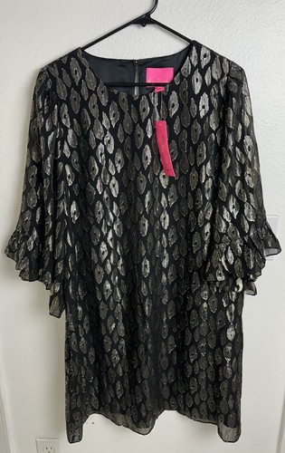 Lilly Pulitzer Francis Seidenkleid in Onyx Leopard Metallic Schwarz Größe L Neu $ 248 - Bild 13 von 14