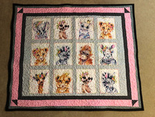 Handmade Jungle Baby Animals with Flowers Baby Child Crib Quilt 44 x 52 inches