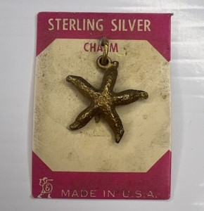 Authentic NOS 925 Sterling Silver Retro Charm Pendant Gold Plated Starfish Ocean Beach