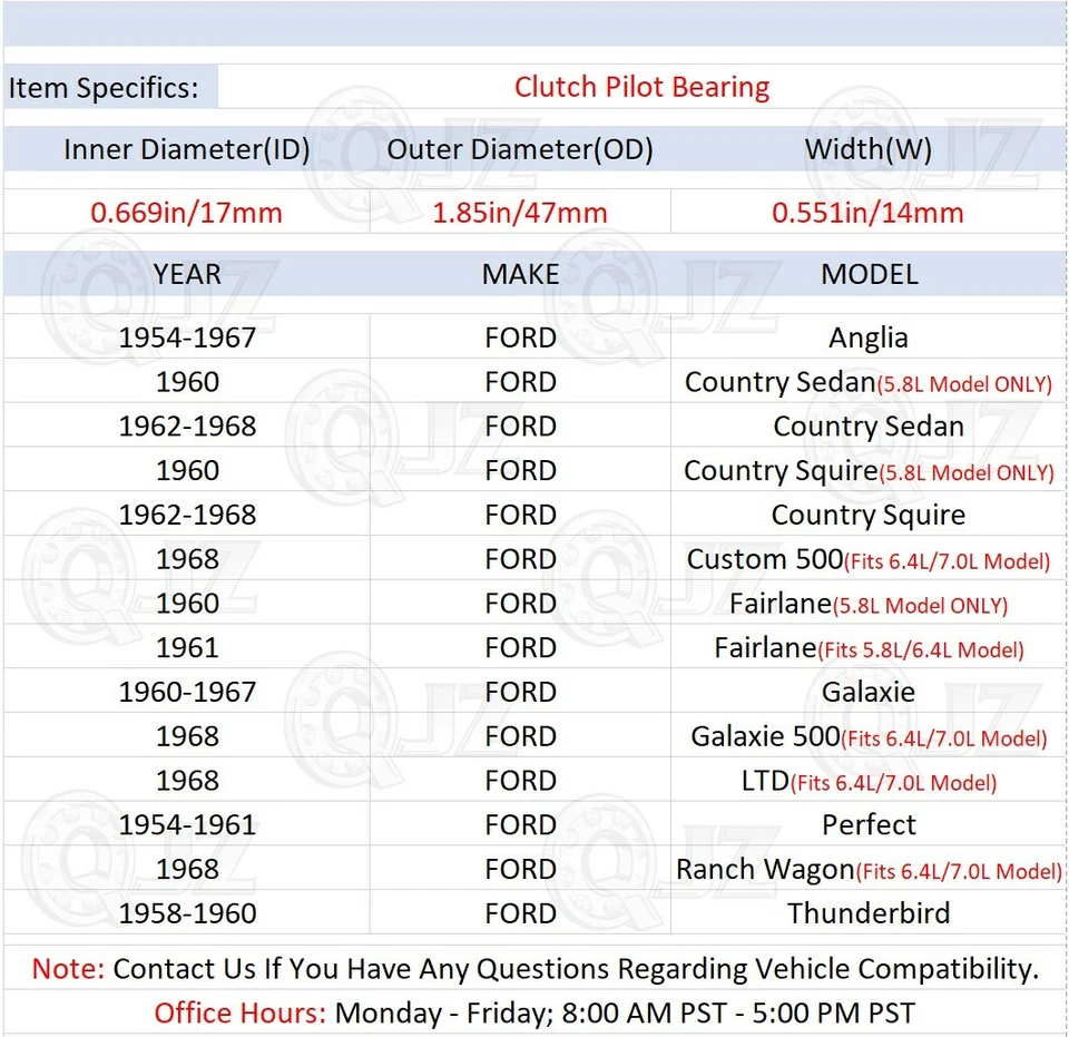 [Cantidad.1] Repuesto de unidad de cojinete piloto de embrague para Ford Custom 500 1968 6,4 L 7,0 L Foto 2 de 4