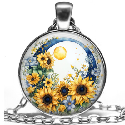 Sunflower Garden Full Moon Joyful Celestial Jewelry Necklace 24'' Oval Link Chain