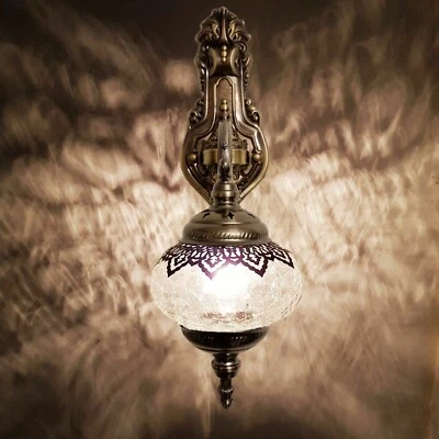 WORLD HOME LIVING Turkish Moroccan Wall Light Glass Cracked Glass Style Ottoman Lamp Electric